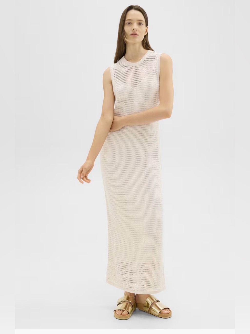 Theory Sleeveless Cream Crochet Maxi Dress